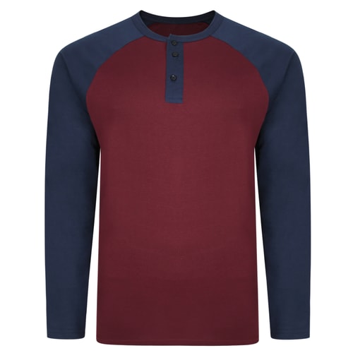 Bigdude Raglan Grandad Shirt Weinrot/Marineblau